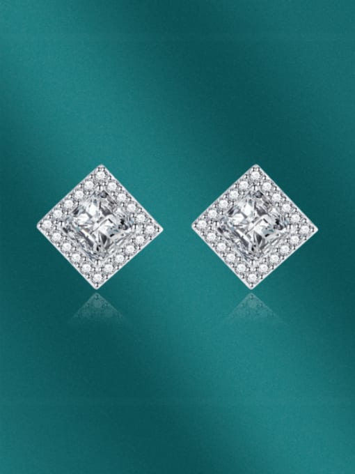 White Diamond Brass Cubic Zirconia Multi Color Square Minimalist Stud Earring