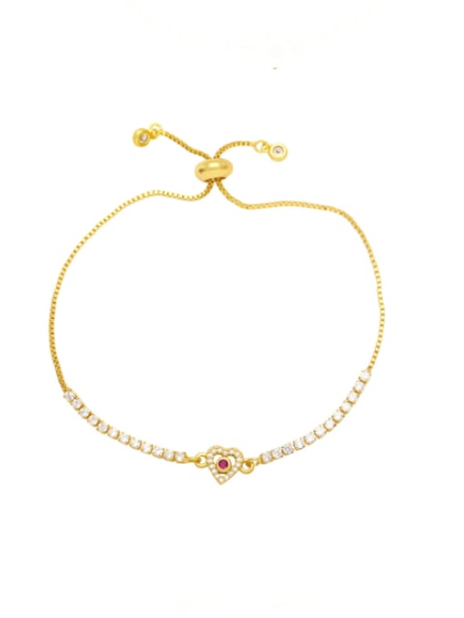 Rose red Brass Cubic Zirconia Heart Vintage Adjustable Bracelet