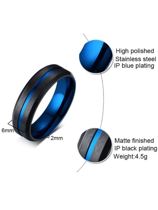 CONG Stainless Steel With Gun Plated Simplistic Brushed Black and Blue Men's Ring 3