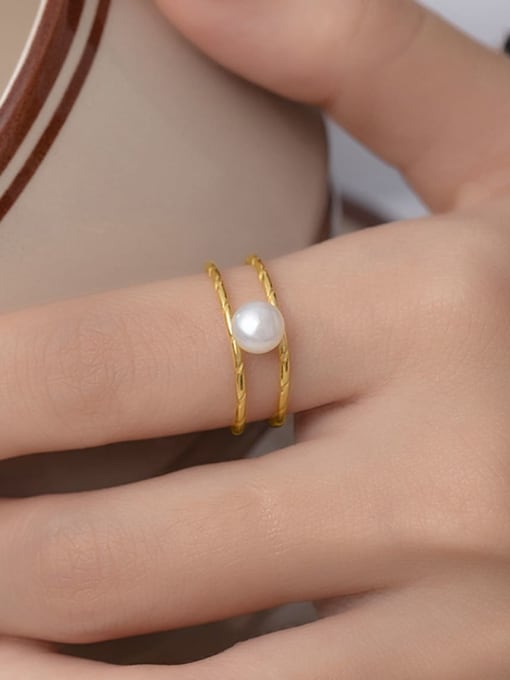 XBOX 925 Sterling Silver Imitation Pearl Geometric Minimalist Stackable Ring 1