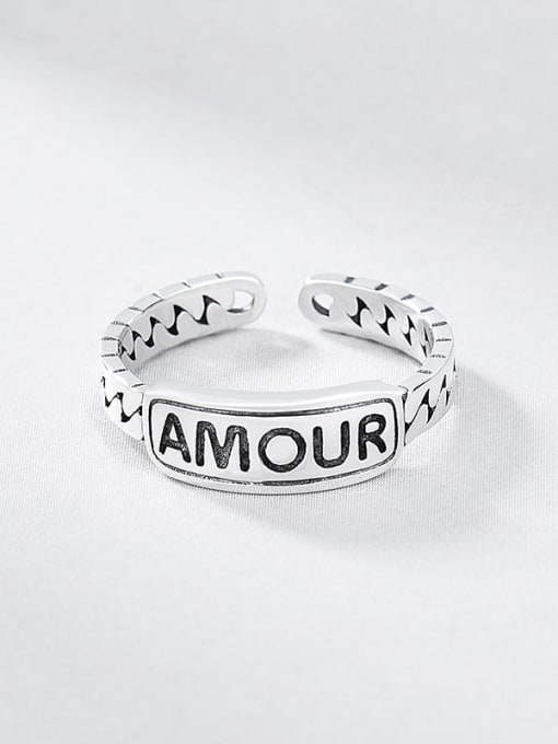 AMOUR 925 Sterling Silver Letter Vintage Band Ring