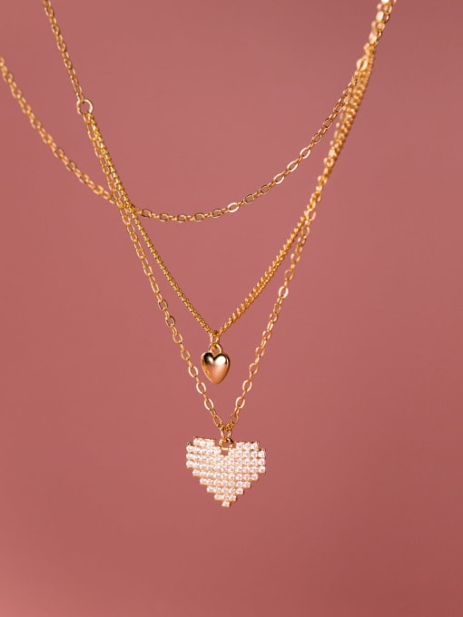 Rosh 925 Sterling Silver Cubic Zirconia Heart Minimalist Multi Strand Necklace 2