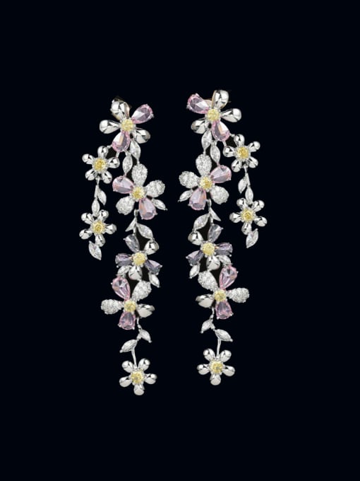ROSS Brass Cubic Zirconia Multi Color Flower Luxury Cluster Earring 2
