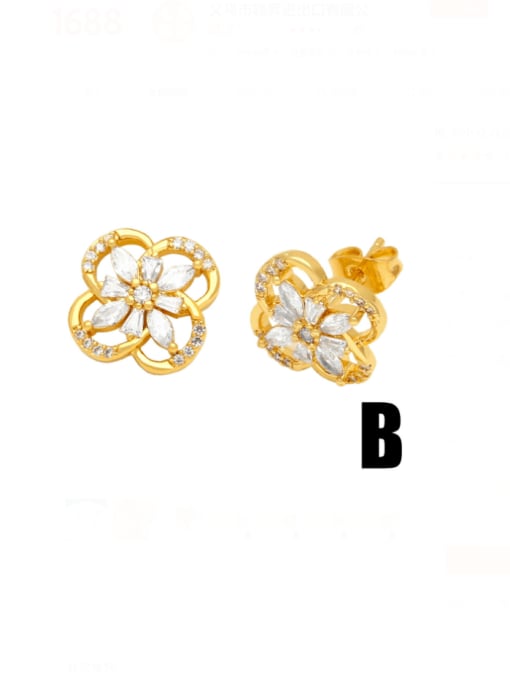 B Brass Cubic Zirconia Flower Minimalist Stud Earring