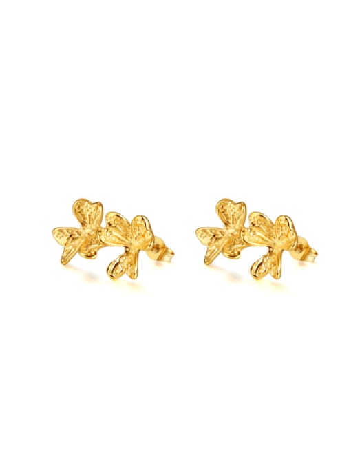 812 steel earrings gold Titanium Steel Flower Hip Hop Stud Earring