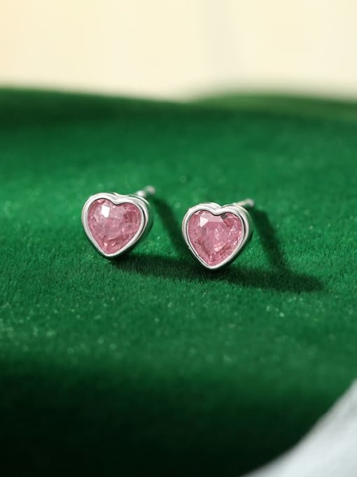 ES2555 【 Platinum 】 925 Sterling Silver Cubic Zirconia Heart Dainty Stud Earring