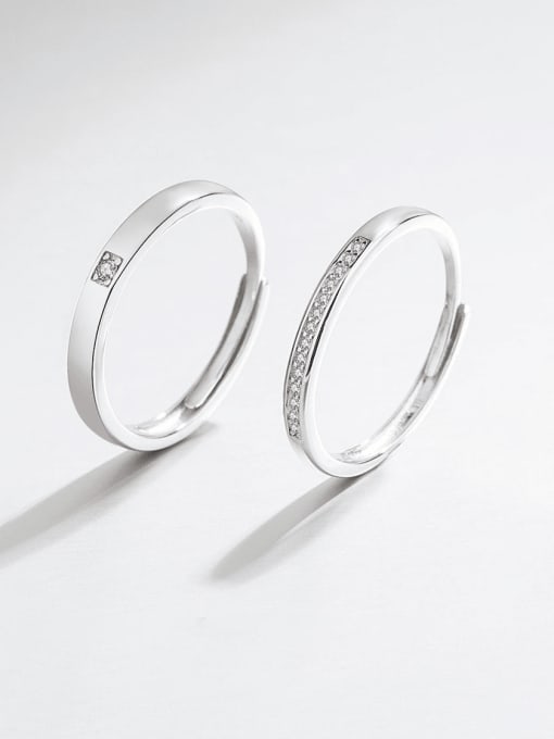 HAHN 925 Sterling Silver Irregular Minimalist Couple Ring 2