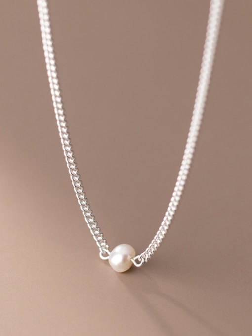 Rosh 925 Sterling Silver Imitation Pearl Round Minimalist Necklace 0