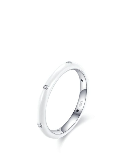 white 925 Sterling Silver Enamel Round Minimalist Band Ring