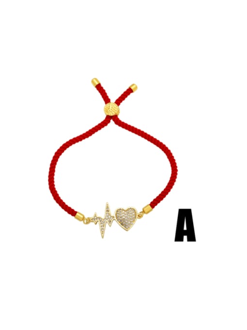 CC Brass Cubic Zirconia Heart Cute Handmade Weave Bracelet 1