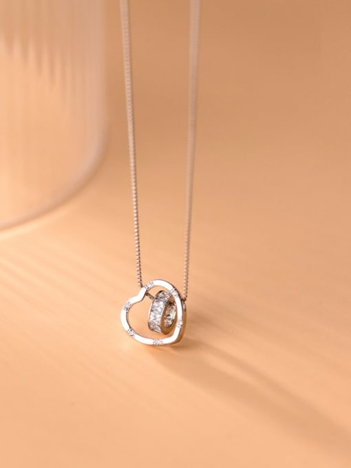 sliver 925 Sterling Silver Cubic Zirconia Heart Minimalist Necklace