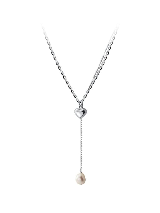 Rosh 925 Sterling Silver Imitation Pearl Tassel Minimalist Lariat Necklace