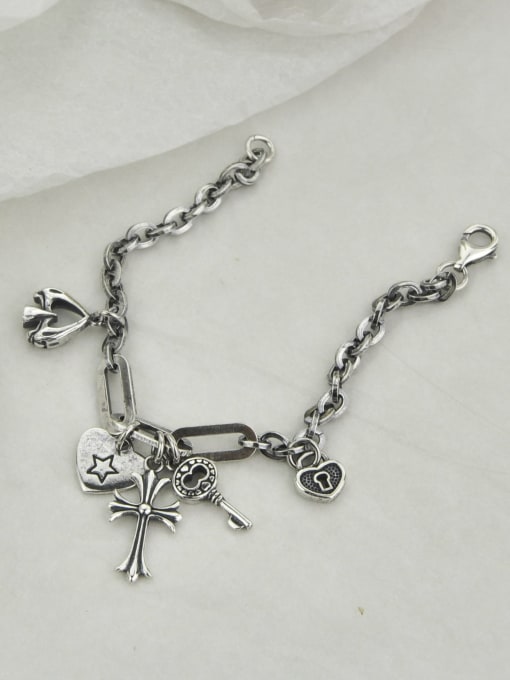SHUI Vintage Sterling Silver With Simple Retro Hollow Chain Cross Pendant Bracelets 3