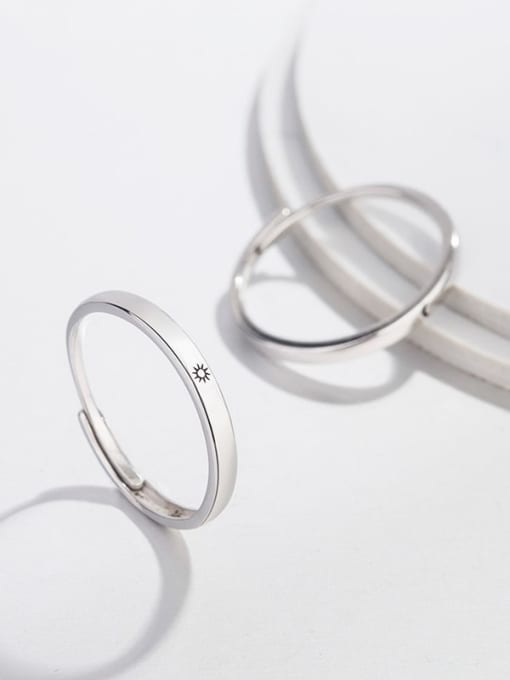 HAHN 925 Sterling Silver Rhinestone Round Minimalist Couple Ring 3