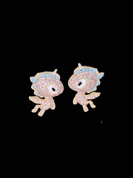 pink Brass Cubic Zirconia Icon Dinosaur Cute Cluster Earring