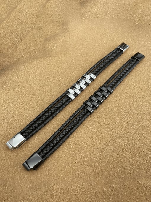 Open Sky Stainless steel Artificial Leather Weave Hip Hop Handmade Weave Bracelet 2