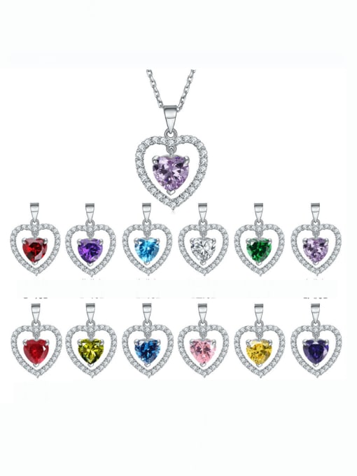 Dan 925 Sterling Silver Birthstone Heart Dainty Necklace 0