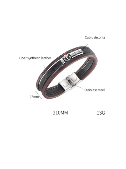 Open Sky Titanium Steel Leather Anchor Hip Hop Wristband Bracelet 2