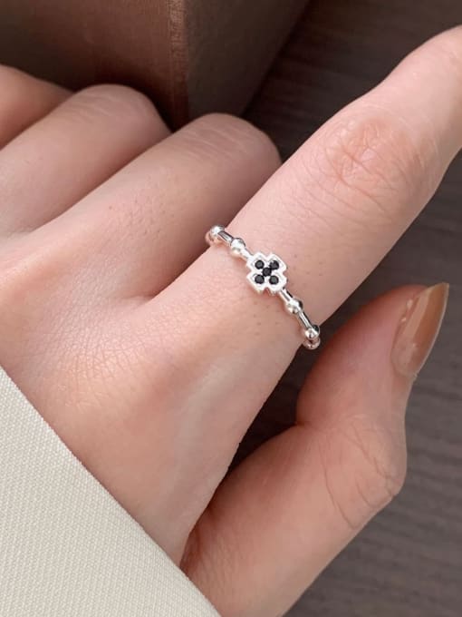 Boomer Cat 925 Sterling Silver Cubic Zirconia Cross Minimalist Band Ring 3