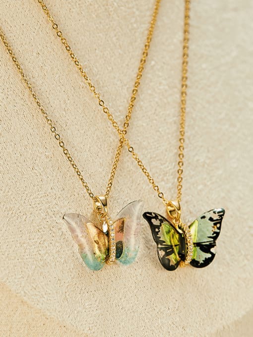 Open Sky Brass Glass Stone Butterfly Minimalist Necklace 2