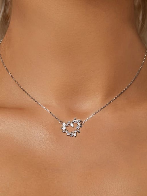 Jare 925 Sterling Silver Cubic Zirconia Heart Minimalist Necklace 1
