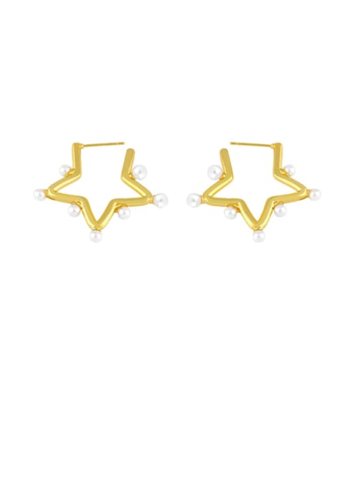 CC Brass Imitation Pearl Star Minimalist Huggie Earring 1