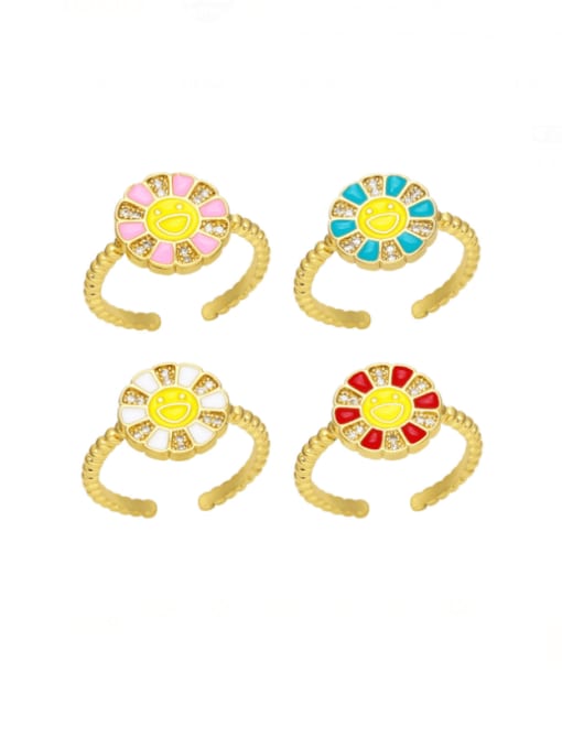 CC Brass Enamel Smiley Flower Cute Band Ring