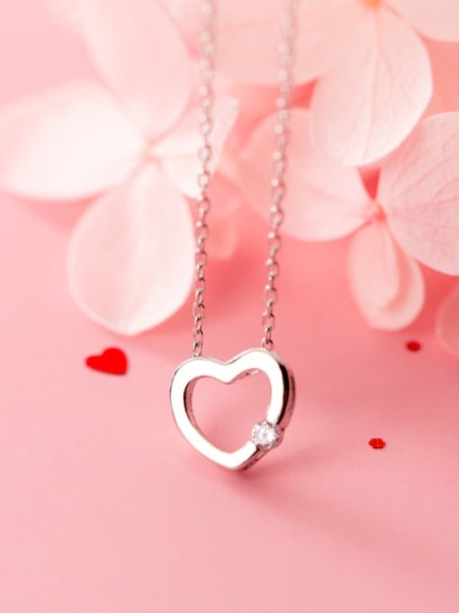 Rosh 925 Sterling Silver Rhinestone Fashion simple heart  Necklace 2