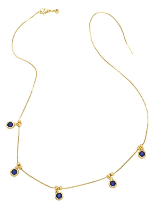 blue Brass Rhinestone Geometric Minimalist Necklace