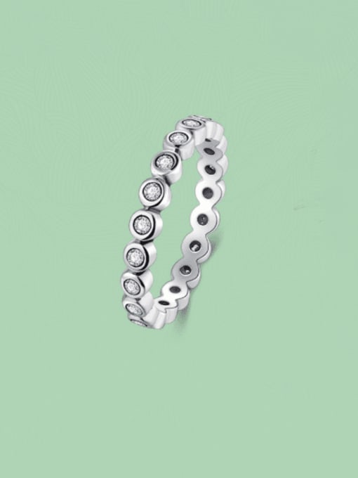 MODN 925 Sterling Silver Rhinestone Round Minimalist Band Ring