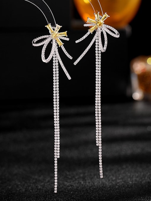Luxu Brass Cubic Zirconia Bowknot Tassel Luxury Cluster Earring 0