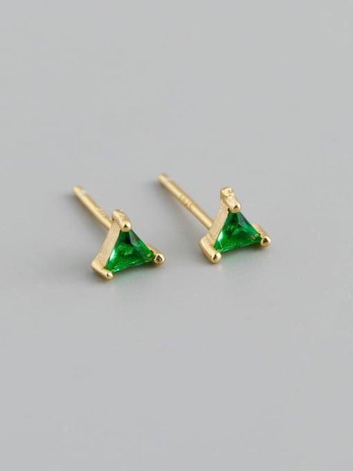 Green stone (gold) plastic plug 925 Sterling Silver Cubic Zirconia Triangle Minimalist Stud Earring