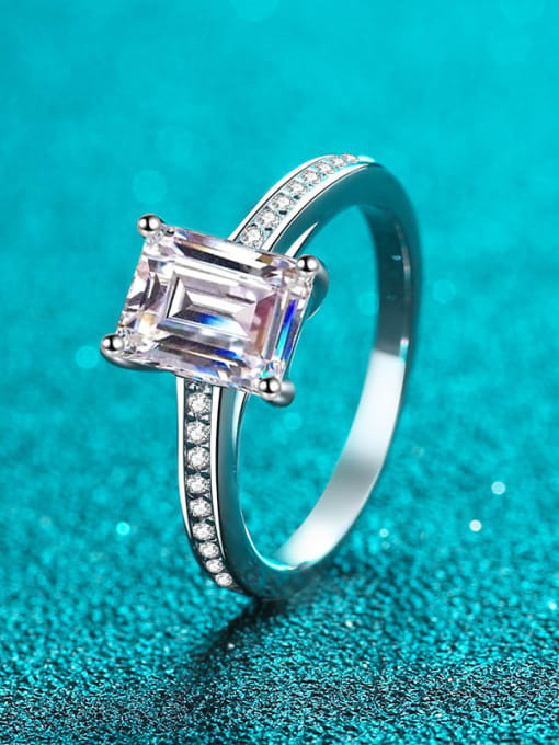 2 Carat Mausang Diamond (Emerald Cut) 925 Sterling Silver Moissanite Geometric Classic Band Ring