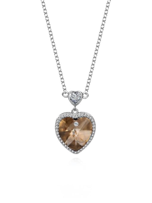 JYXZ 115 (coffee) 925 Sterling Silver Austrian Crystal Heart Classic Necklace
