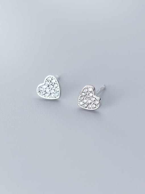 Rosh 925 Sterling Silver Cubic Zirconia White Heart Cute Stud Earring 1