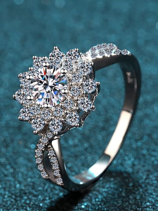 MOISS Sterling Silver Moissanite White Flower Engagement Rings