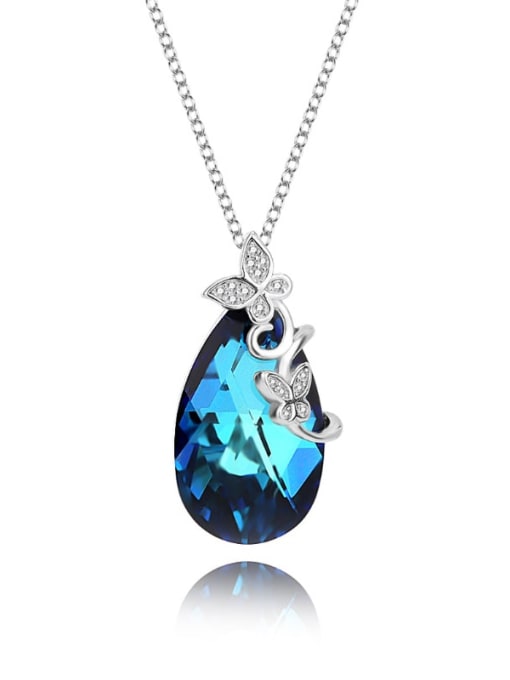 JYXZ 046 (Gradient Blue) 925 Sterling Silver Austrian Crystal Water Drop Classic Necklace