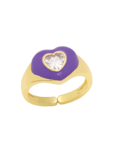 purple Brass Enamel Cubic Zirconia Heart Minimalist Band Ring