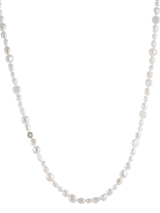 Pearl : 4.5mm, 925 Sterling Silver Freshwater Pearl Irregular Minimalist Beaded Necklace