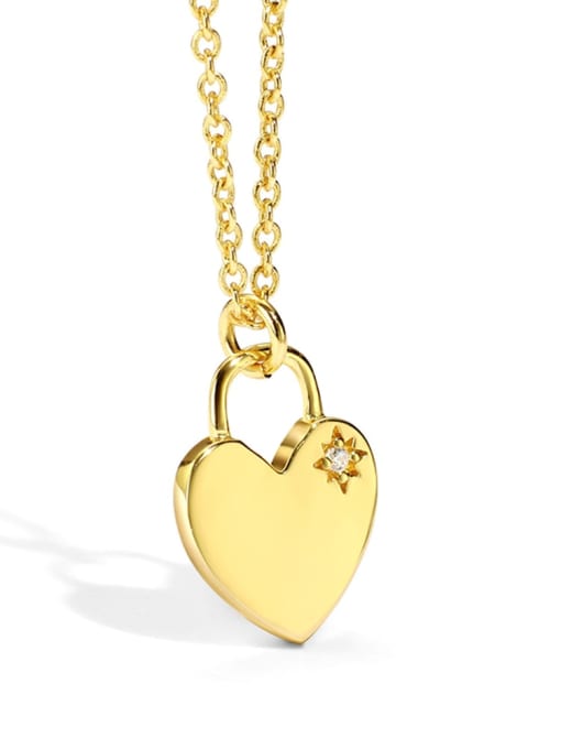 Gold love padlock Necklace Brass Rhinestone Heart Minimalist Necklace