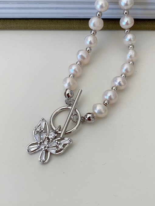 Boomer Cat 925 Sterling Silver Freshwater Pearl Butterfly Vintage Necklace 3