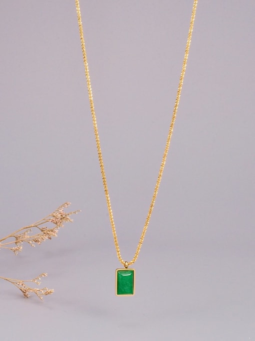 A TEEM Titanium Steel Emerald Geometric Minimalist Necklace 1