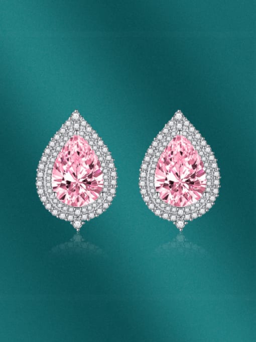 Pink Brass Cubic Zirconia Multi Color Water Drop Dainty Stud Earring