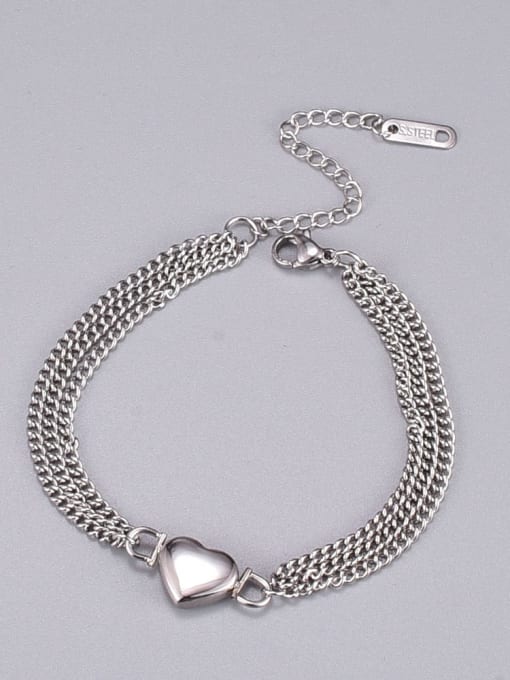 A TEEM Titanium Steel Heart Minimalist Bead Chain Strand Bracelet