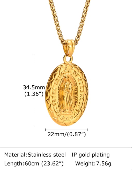 Gold pendant with chain 60CM Stainless steel Geometric Hip Hop  Madonna Oval Pendant Necklace