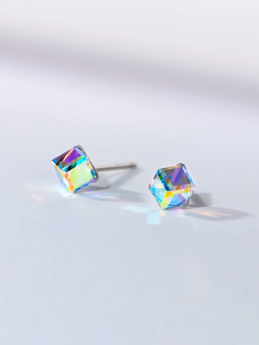 Rosh 925 Sterling Silver Crystal Square Minimalist Stud Earring 0