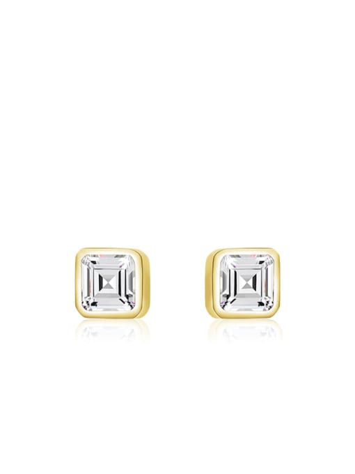 RHE649G 925 Sterling Silver Cubic Zirconia Minimalist Square  Earring Ring and Necklace Set