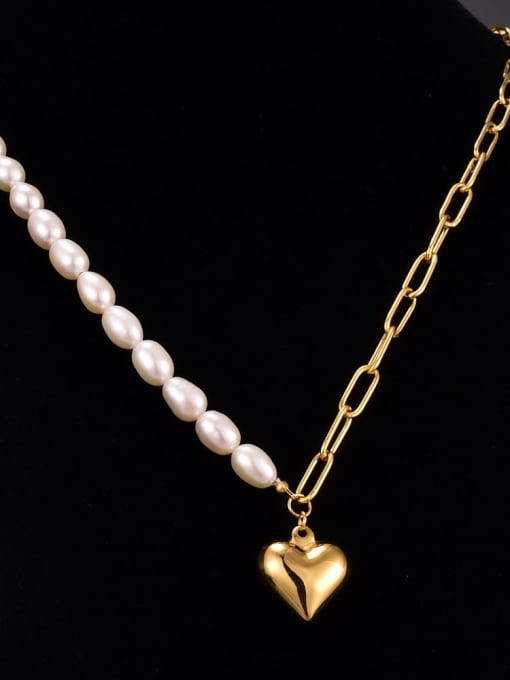 A TEEM Titanium Steel Freshwater Pearl Heart Minimalist Necklace 0