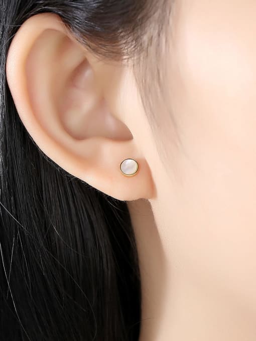 CCUI 925 Sterling Silver Shell White Round Minimalist Stud Earring 1