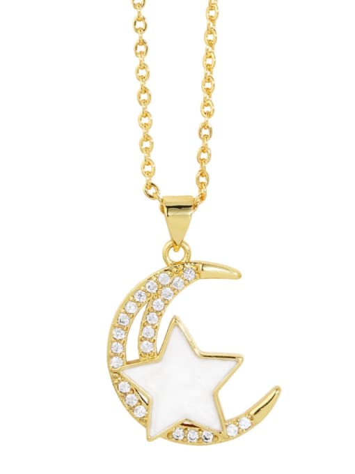 white Brass Shell Star Vintage Moon Pendant Necklace